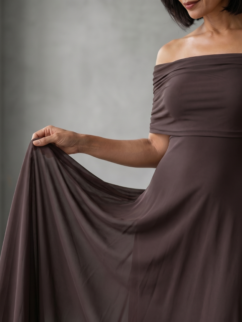 Lotte - Romantische Bruiloft Gast Jurk Dames met Off-Shoulder Hals en Sierlijke Maxi Rok