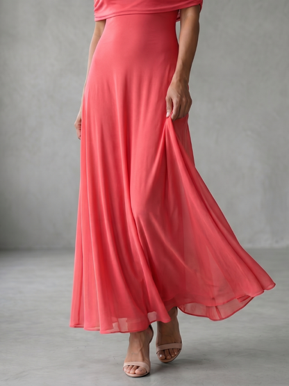 Lotte - Romantische Bruiloft Gast Jurk Dames met Off-Shoulder Hals en Sierlijke Maxi Rok