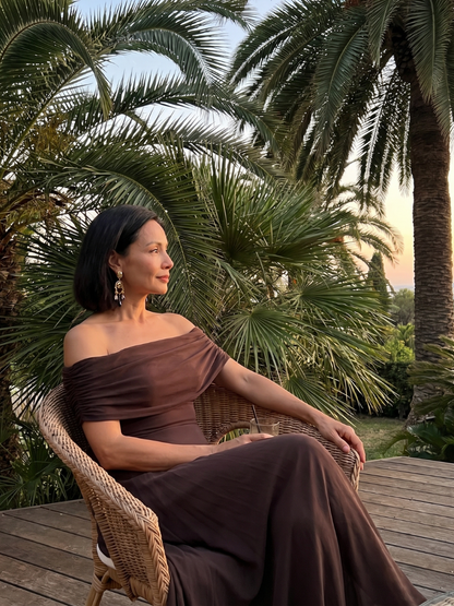 Lotte - Romantische Bruiloft Gast Jurk Dames met Off-Shoulder Hals en Sierlijke Maxi Rok