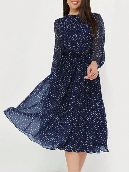 Lotte - Romantische Bruiloft Gastenjurk Dames met Hoge Hals en Stippenprint