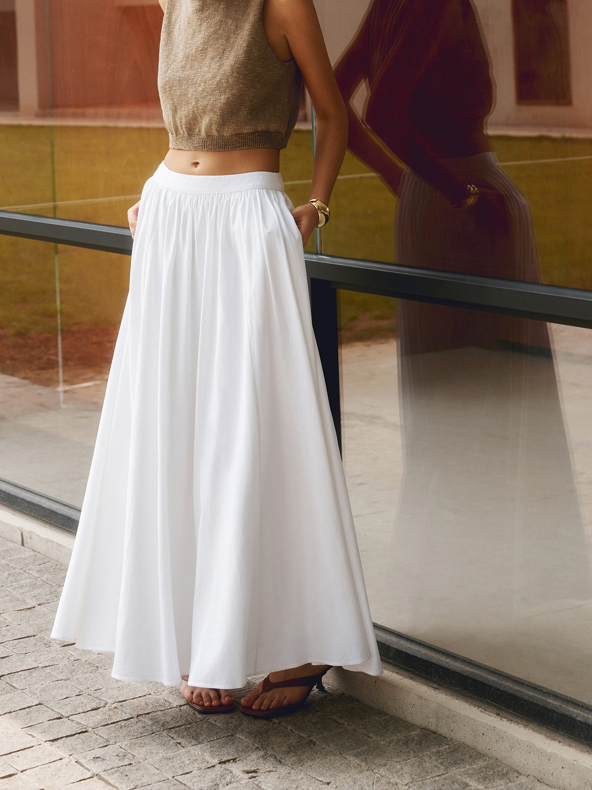 Lotte - Stijlvolle Linnen Rok Dames Maxi met Wijde Uitlopende Rok en Elastische Taille