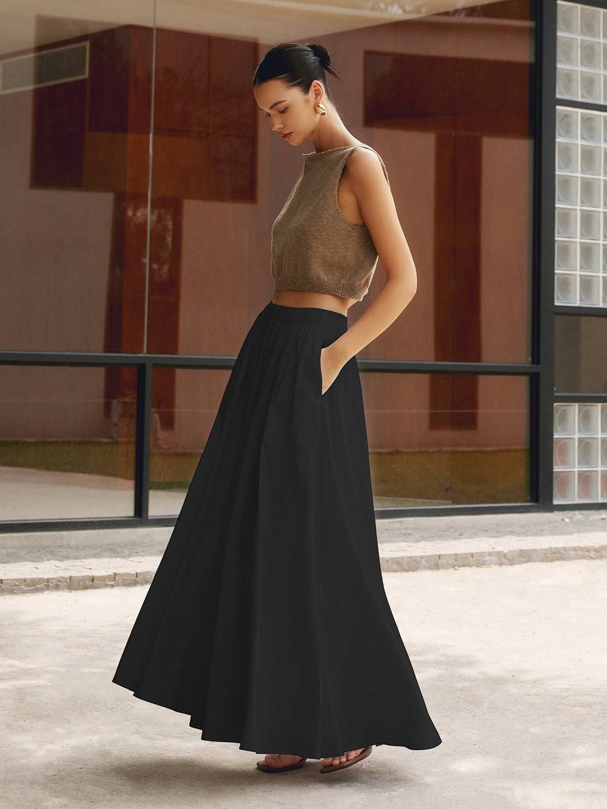 Lotte - Stijlvolle Linnen Rok Dames Maxi met Wijde Uitlopende Rok en Elastische Taille