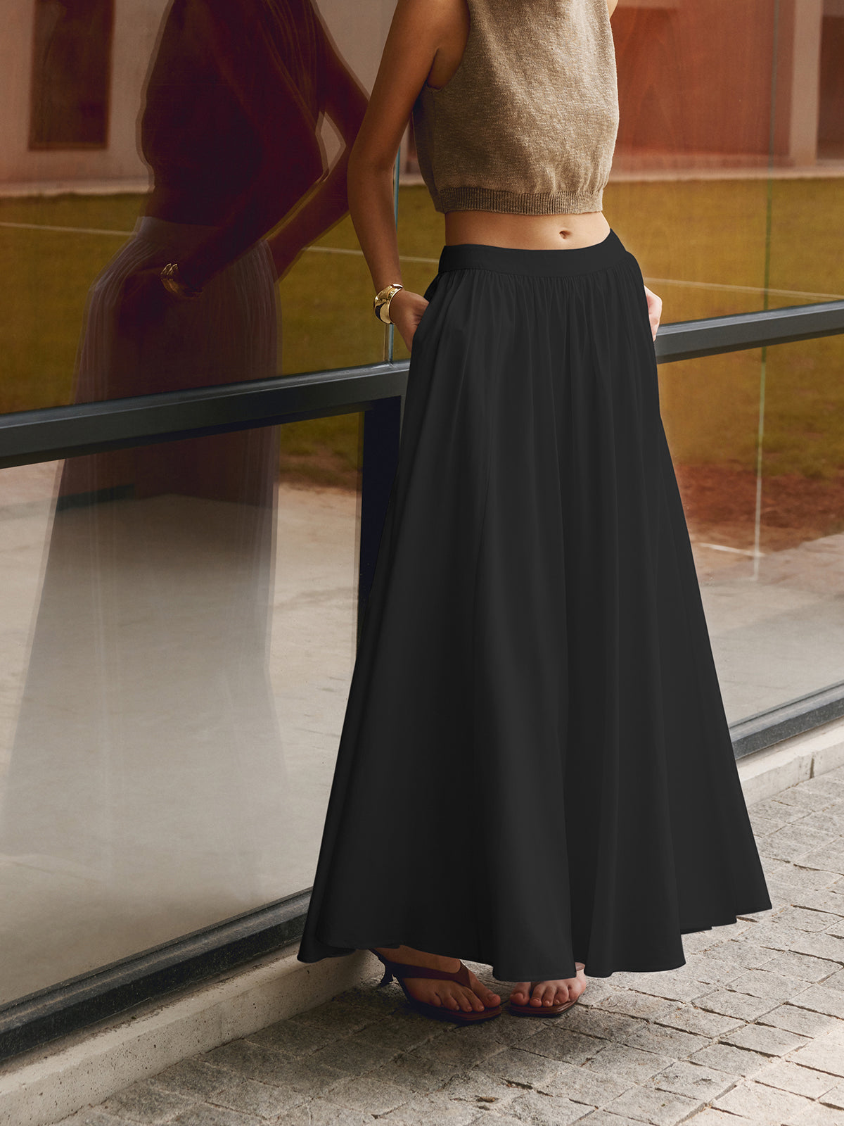 Lotte - Stijlvolle Linnen Rok Dames Maxi met Wijde Uitlopende Rok en Elastische Taille