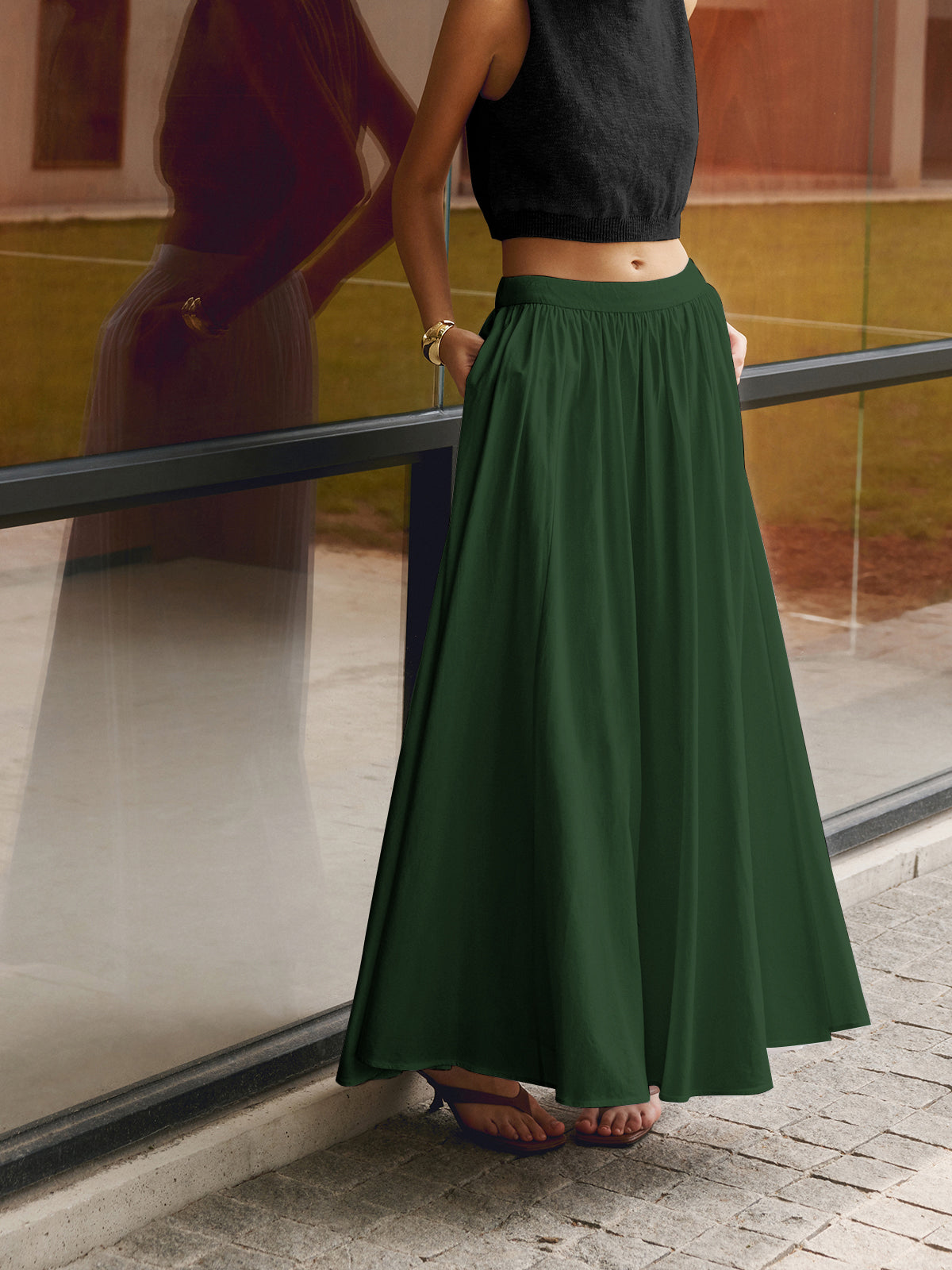 Lotte - Stijlvolle Linnen Rok Dames Maxi met Wijde Uitlopende Rok en Elastische Taille