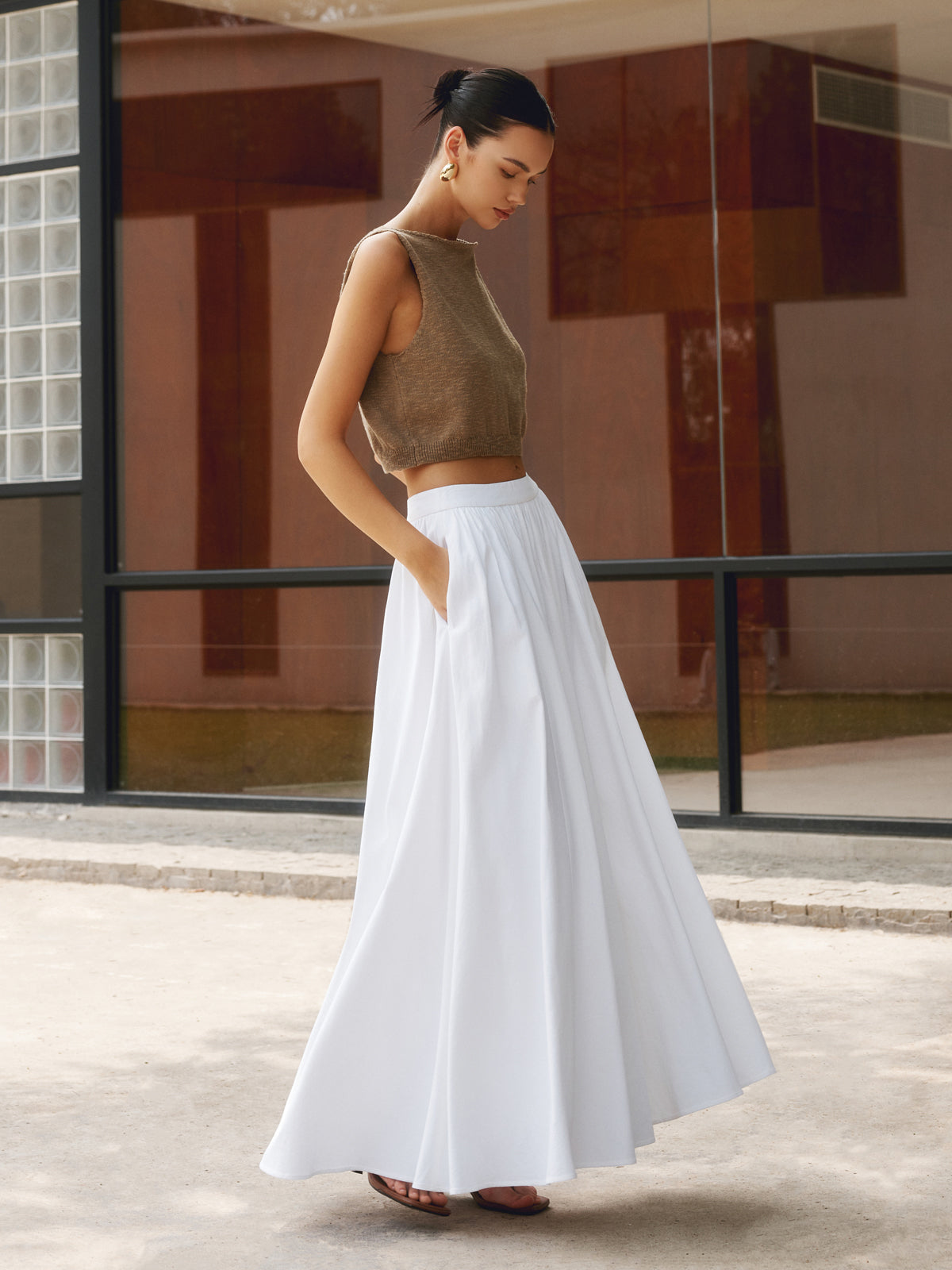 Lotte - Stijlvolle Linnen Rok Dames Maxi met Wijde Uitlopende Rok en Elastische Taille