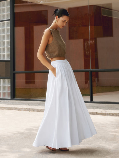 Lotte - Stijlvolle Linnen Rok Dames Maxi met Wijde Uitlopende Rok en Elastische Taille