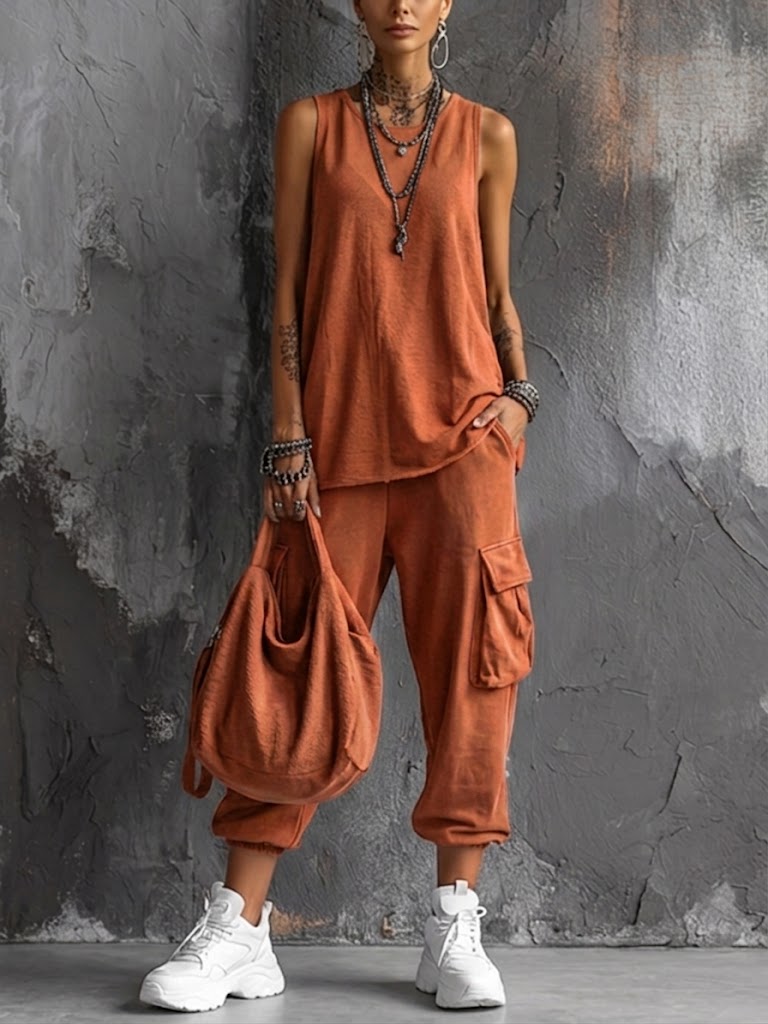 Lotte - Stoere Linnen Set Dames met Mouwloze Top en Cargobroek