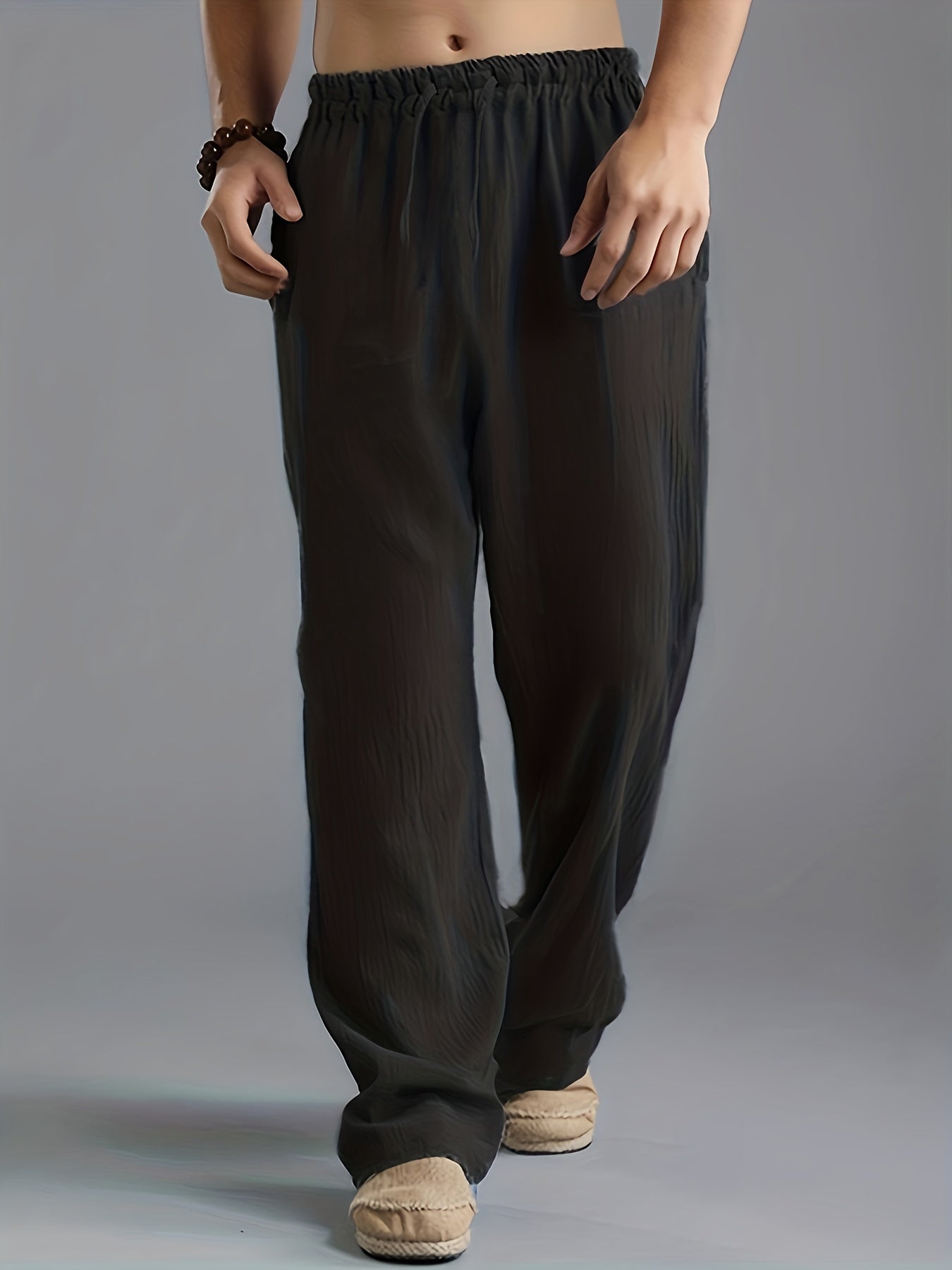 Lucas - Casual Linnen Broek Heren met Ruimvallende Pijpen en Elastische Taille