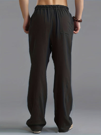 Lucas - Casual Linnen Broek Heren met Ruimvallende Pijpen en Elastische Taille