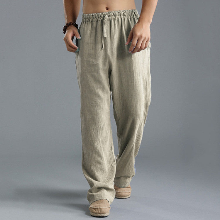 Lucas - Casual Linnen Broek Heren met Ruimvallende Pijpen en Elastische Taille