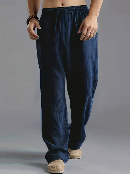 Lucas - Casual Linnen Broek Heren met Ruimvallende Pijpen en Elastische Taille