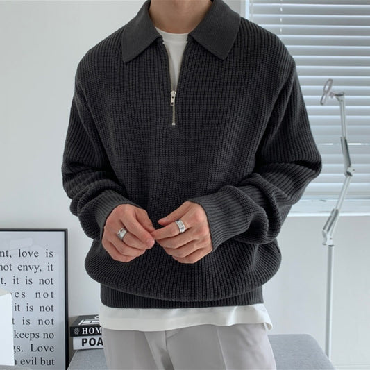 Lucas - Heren Gebreide Trui Casual Smart met Halve Rits Polokraag en Lange Mouw