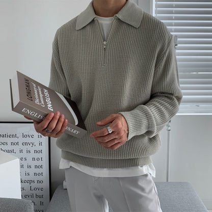 Lucas - Heren Gebreide Trui Casual Smart met Halve Rits Polokraag en Lange Mouw