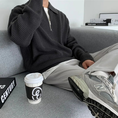 Lucas - Heren Gebreide Trui Casual Smart met Halve Rits Polokraag en Lange Mouw
