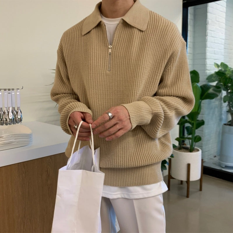 Lucas - Heren Gebreide Trui Casual Smart met Halve Rits Polokraag en Lange Mouw