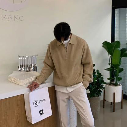 Lucas - Heren Gebreide Trui Casual Smart met Halve Rits Polokraag en Lange Mouw