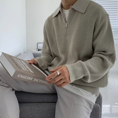Lucas - Heren Gebreide Trui Casual Smart met Halve Rits Polokraag en Lange Mouw