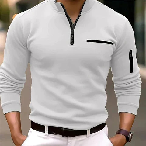 Lucas - Heren Quarter Zip Trui Casual Smart met Borstzak en Mouwzak
