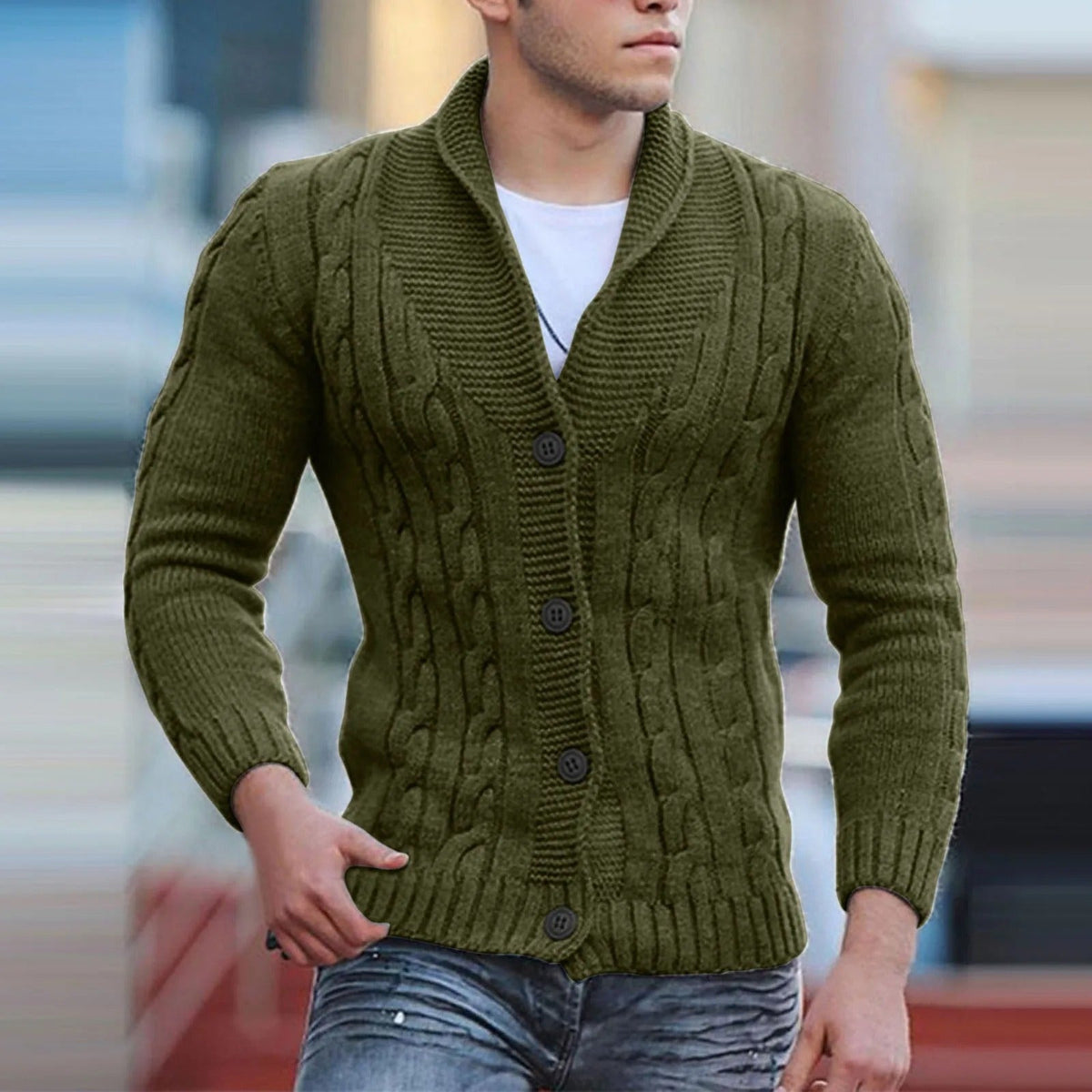 Luuk - Heren Gebreid Vest met Sjaalkraag en Kabelmotief voor de Herfst