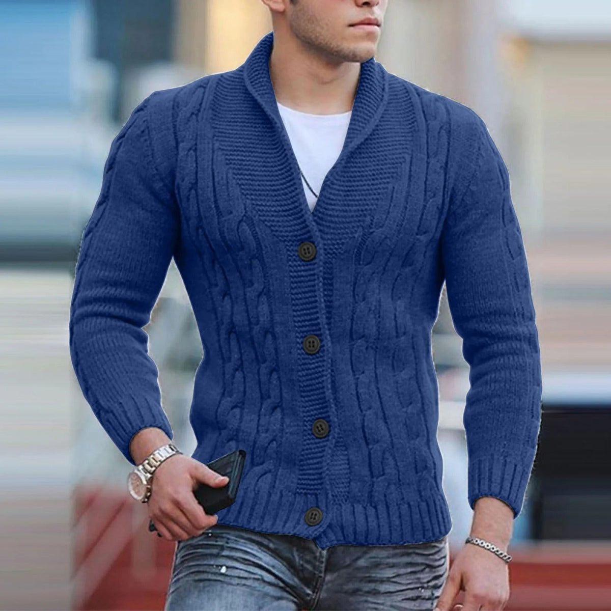 Luuk - Heren Gebreid Vest met Sjaalkraag en Kabelmotief voor de Herfst