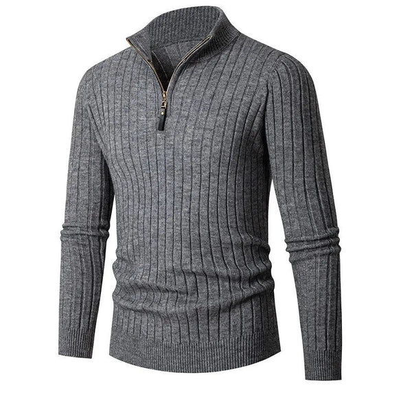 Luuk - Heren Half Zip Trui Geribbeld in Nette Stijl met Opstaande Kraag