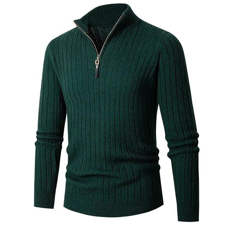 Luuk - Heren Half Zip Trui Geribbeld in Nette Stijl met Opstaande Kraag