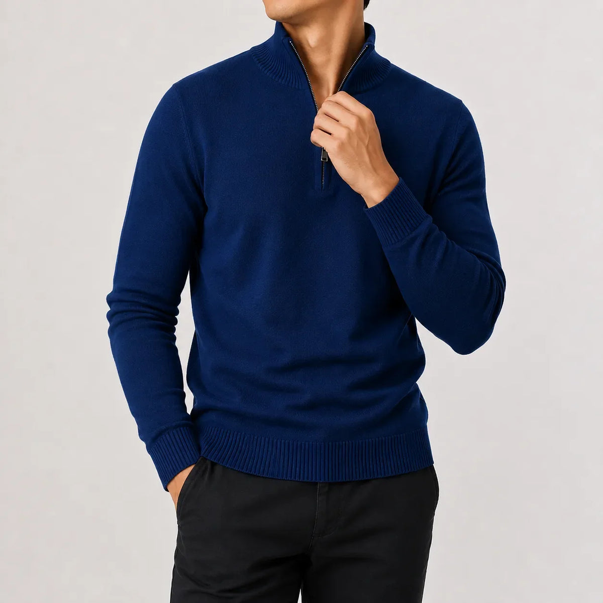 Luuk - Heren Trui Quarter Zip Gebreid in Nette Stijl met Opstaande Kraag
