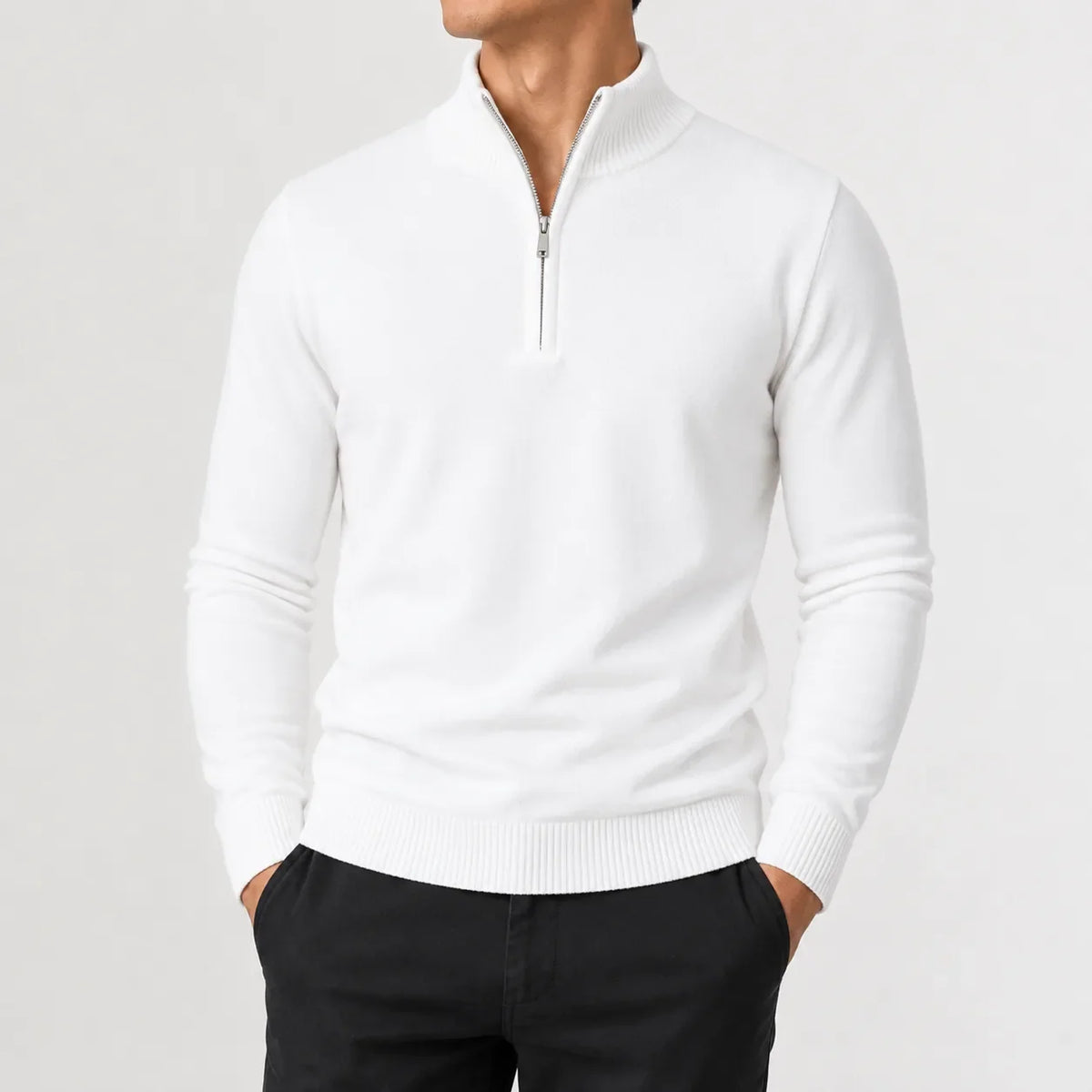 Luuk - Heren Trui Quarter Zip Gebreid in Nette Stijl met Opstaande Kraag