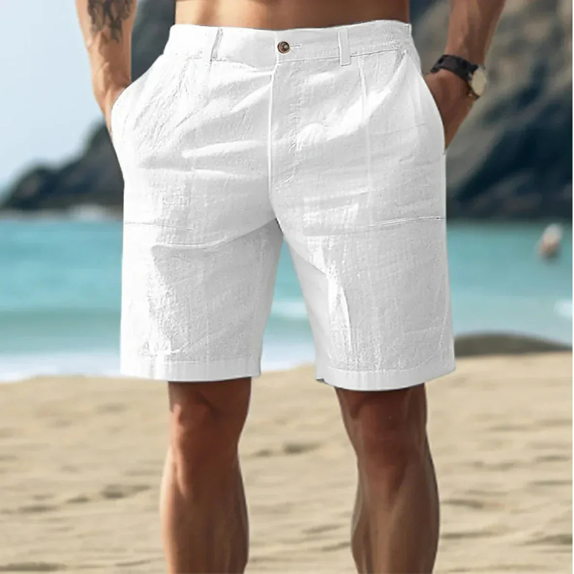 Luuk - Stoere Linnen Short Heren met Hoge Taille en Nette Knoop-Ritsluiting