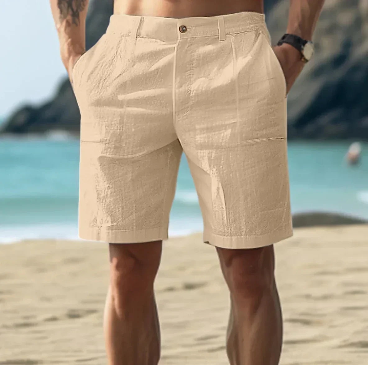 Luuk - Stoere Linnen Short Heren met Hoge Taille en Nette Knoop-Ritsluiting