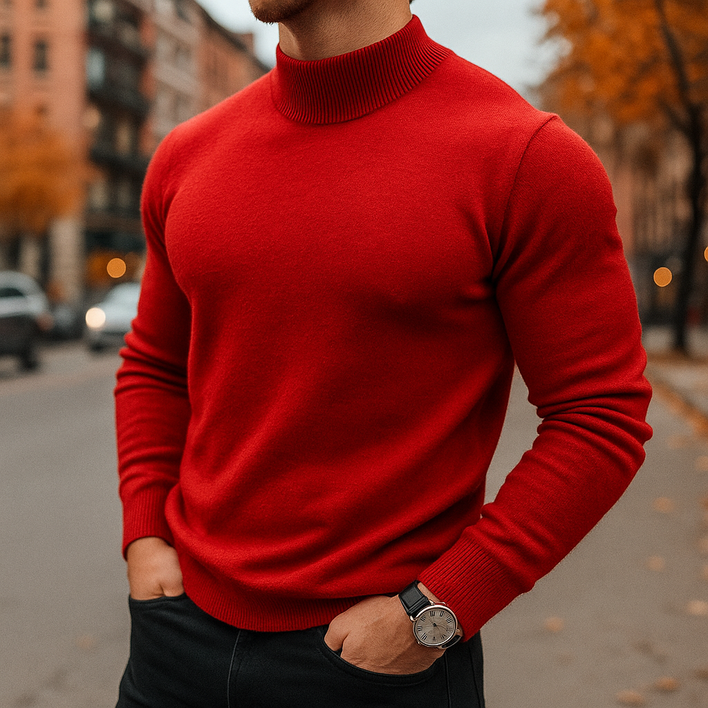 Lucas - Heren Gebreide Coltrui Slim Fit met Fijne Structuur voor Herfst