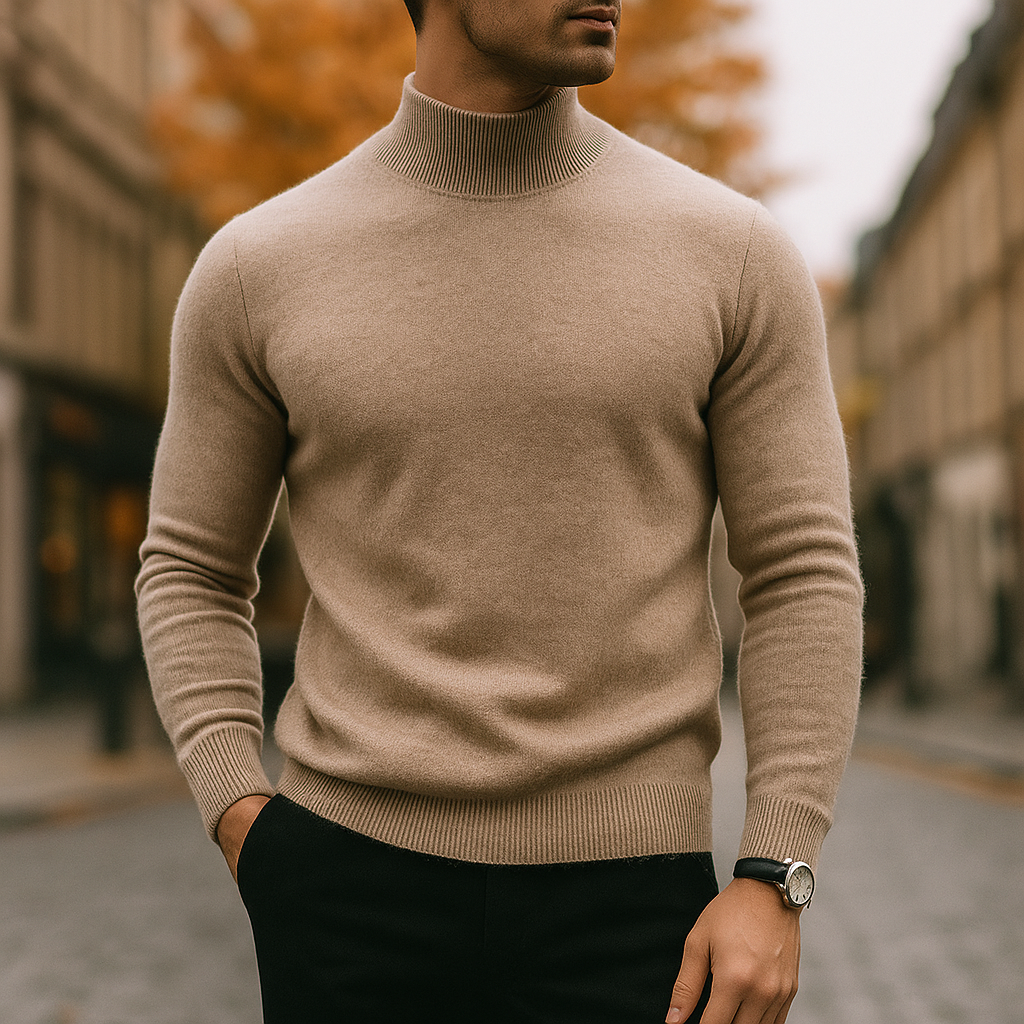 Lucas - Heren Gebreide Coltrui Slim Fit met Fijne Structuur voor Herfst