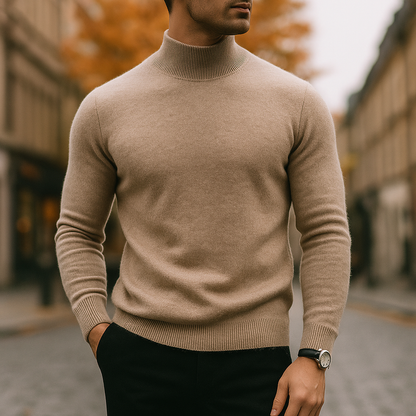 Lucas - Heren Gebreide Coltrui Slim Fit met Fijne Structuur voor Herfst