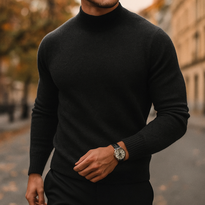 Lucas - Heren Gebreide Coltrui Slim Fit met Fijne Structuur voor Herfst