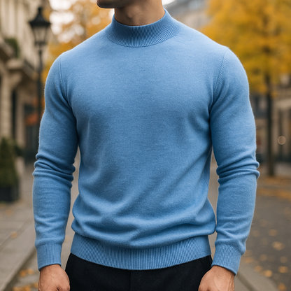 Lucas - Heren Gebreide Coltrui Slim Fit met Fijne Structuur voor Herfst