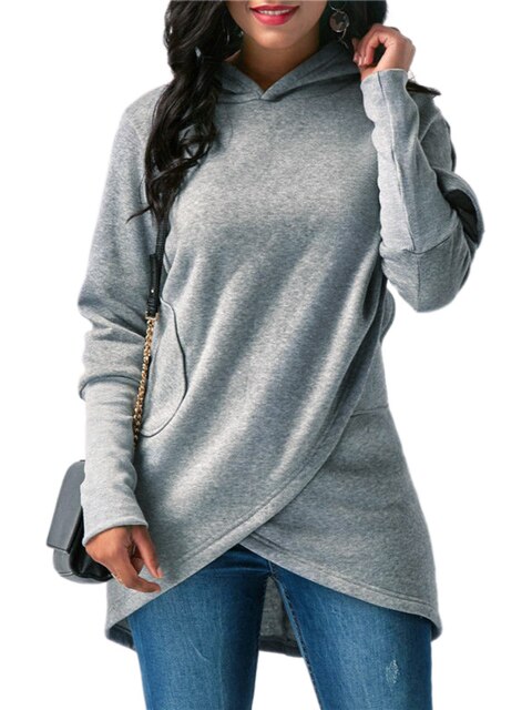 Lynn - Dames Lange Hoodie met Asymmetrische Overslagzoom en Zijzak