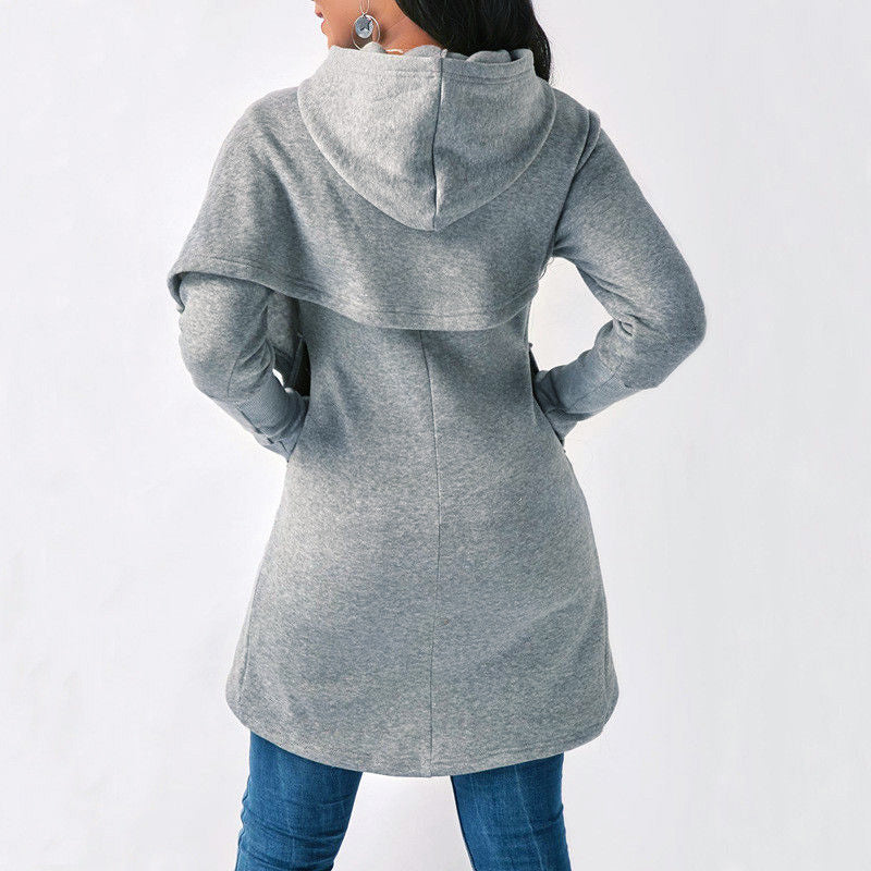 Lynn - Dames Lange Hoodie met Asymmetrische Overslagzoom en Zijzak