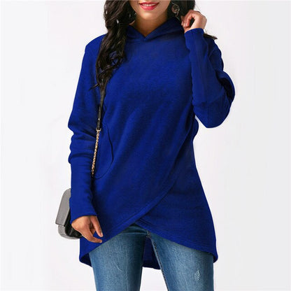 Lynn - Dames Lange Hoodie met Asymmetrische Overslagzoom en Zijzak