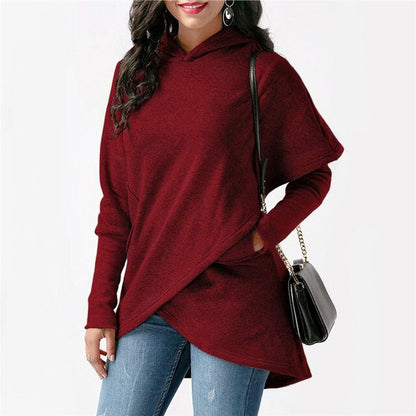 Lynn - Dames Lange Hoodie met Asymmetrische Overslagzoom en Zijzak