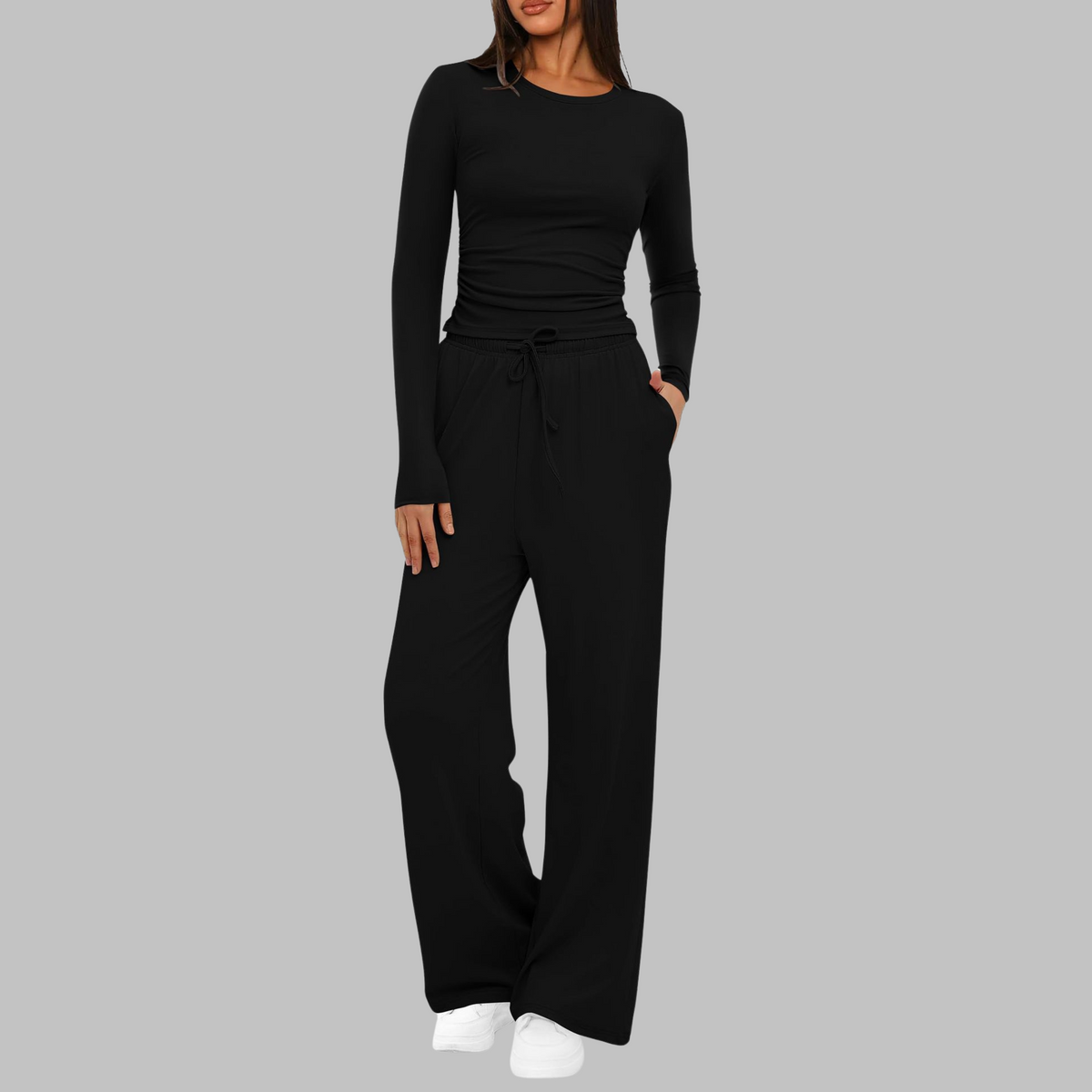 Mara - Dames Loungewear Set Comfortabel met Wijde Broek en Longsleeve Top