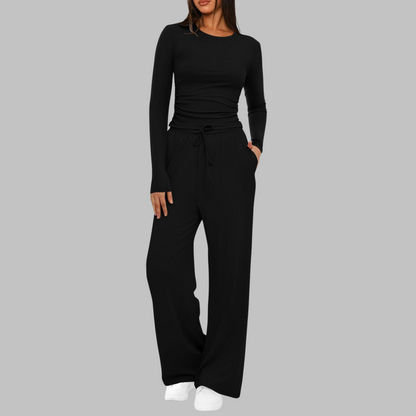 Mara - Dames Loungewear Set Comfortabel met Wijde Broek en Longsleeve Top