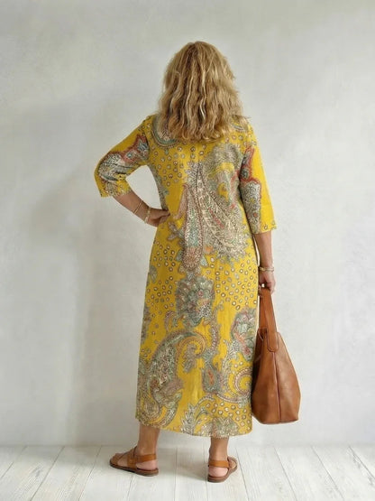 Marit - Boho Plus Size Maxi Jurk Dames met V-hals en Driekwart Mouw