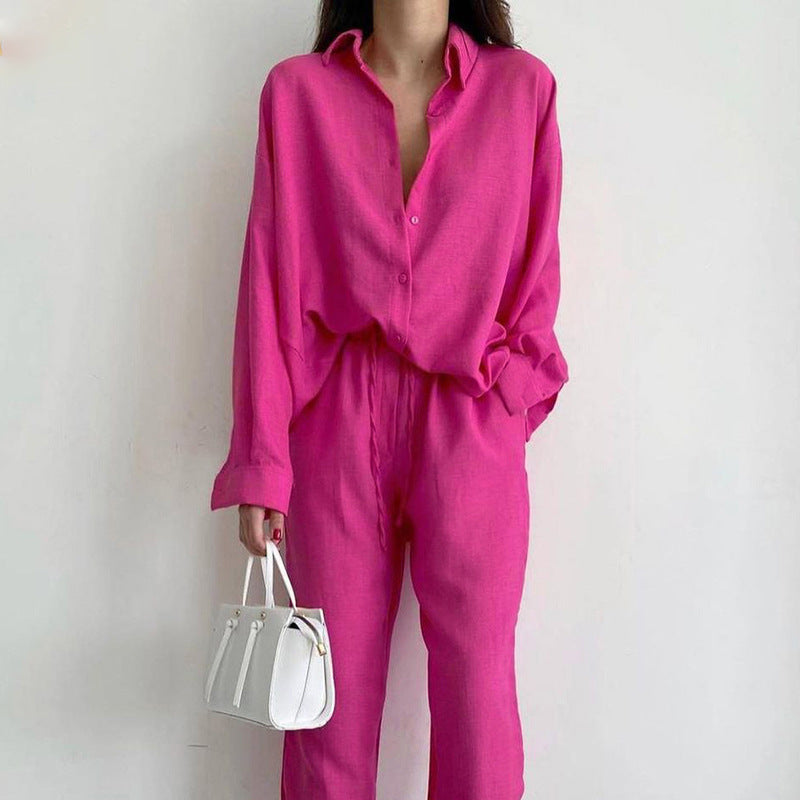 Fenna - Chique Linnen Co-ord Set Dames met Wijde Blouse en Broek met Strikkoord