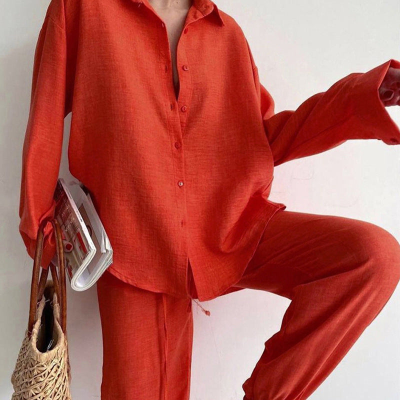 Fenna - Chique Linnen Co-ord Set Dames met Wijde Blouse en Broek met Strikkoord