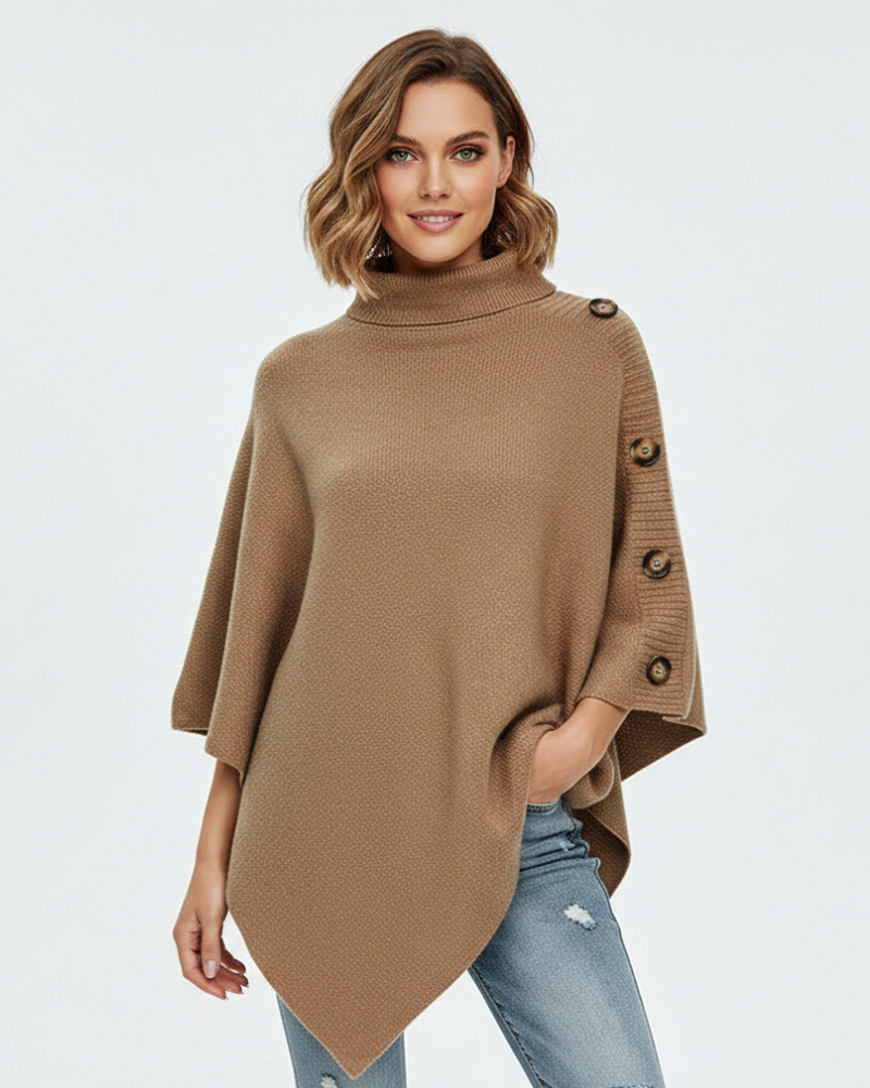 Maud - Dames Coltrui Oversized Gebreid met Knoopdetails en Poncho Model