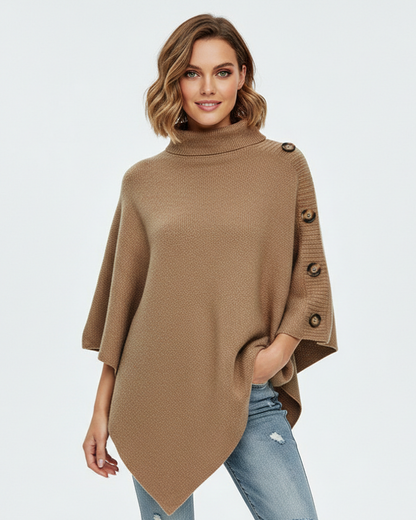 Maud - Dames Coltrui Oversized Gebreid met Knoopdetails en Poncho Model