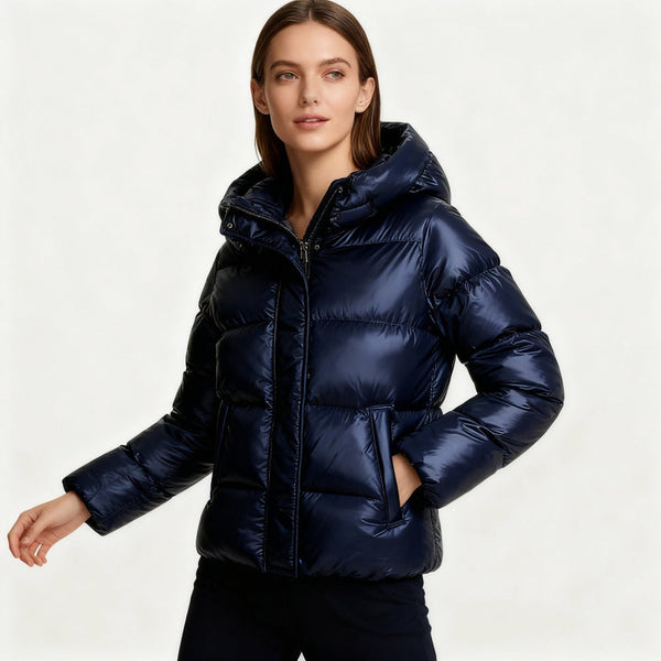 Maud - Dames Korte Winterjas Puffer Glanzend Waterdicht met Capuchon