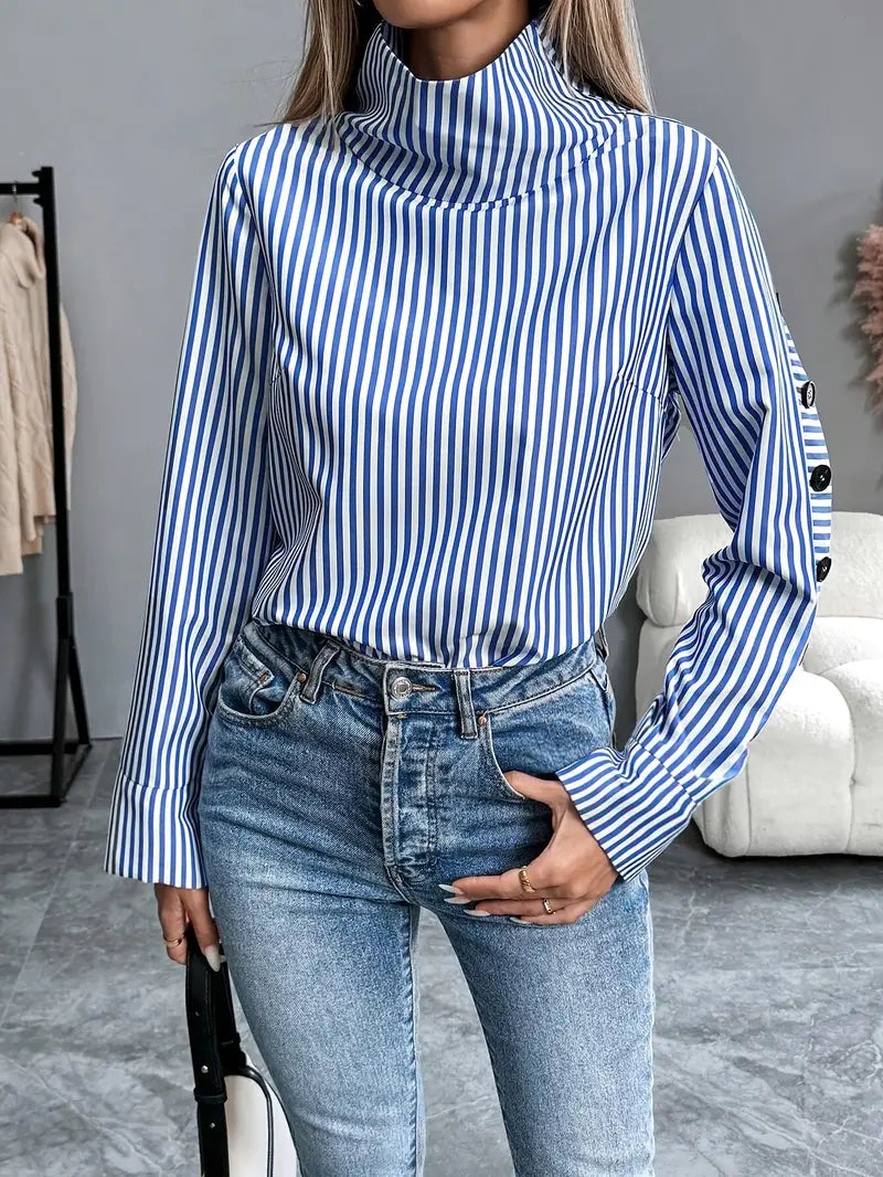 Maud - Dames Stijlvolle Longsleeve Herfsttrui met Col en Manchetknopen