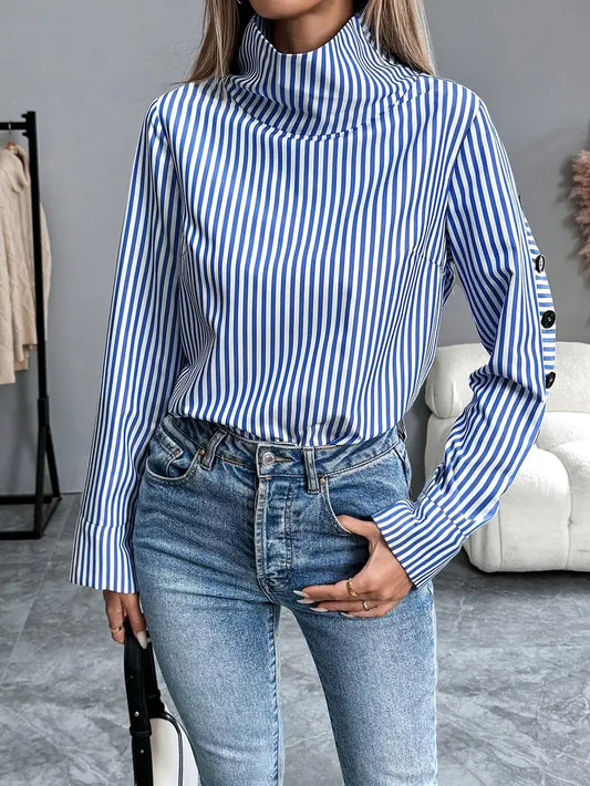 Maud - Dames Stijlvolle Longsleeve Herfsttrui met Col en Manchetknopen