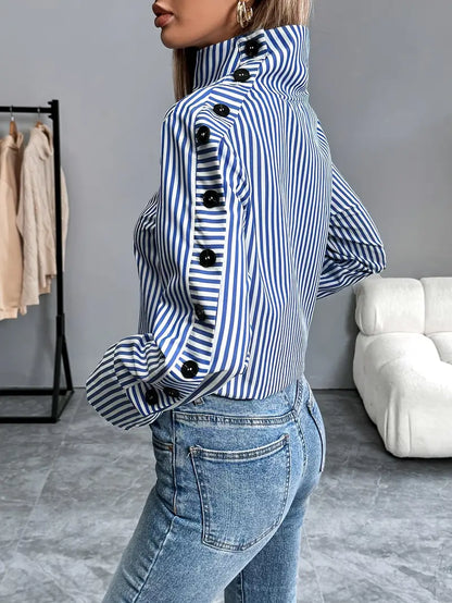 Maud - Dames Stijlvolle Longsleeve Herfsttrui met Col en Manchetknopen